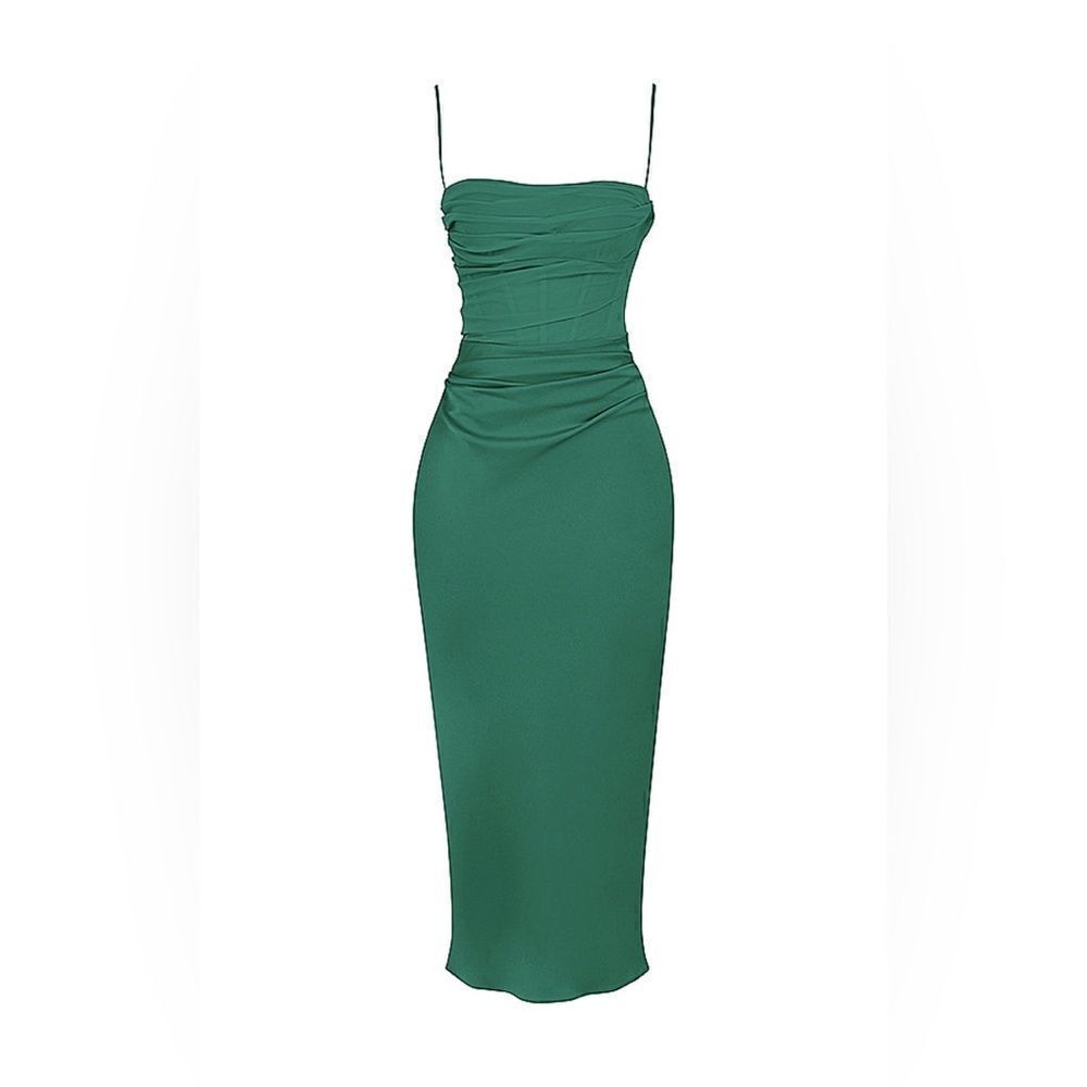 House of Cb Teia Forest Draped Corset Midi Green Dress Tank Size XS - Picture 4 of 12